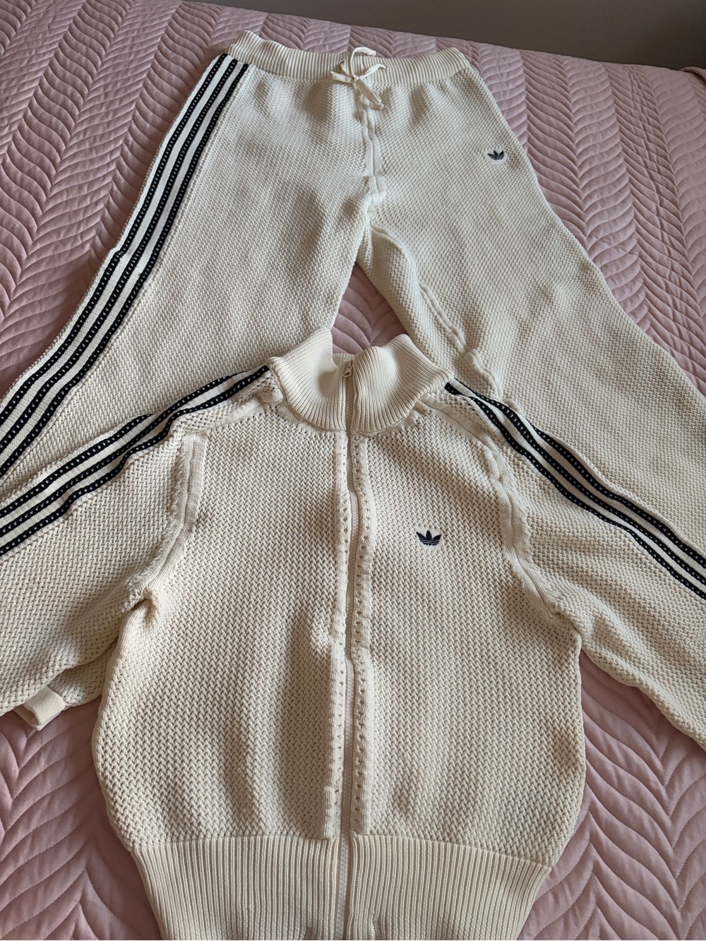 Adidas Originals Premium Crochet Knit Set XL Jacket & Wide Leg Pants Off White - Picture 4 of 16